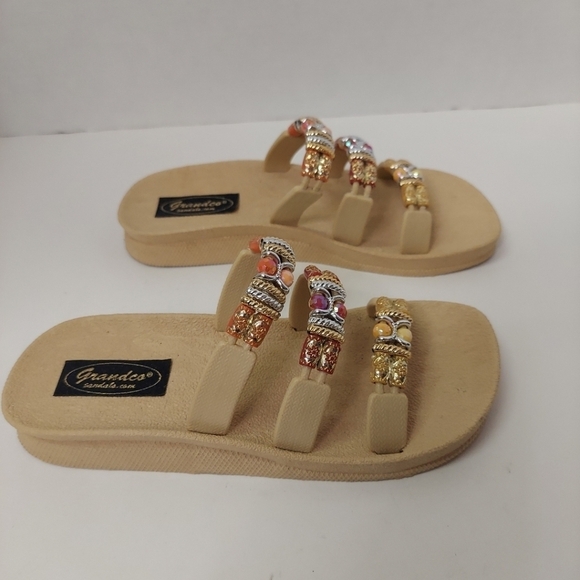 Grandco Sandals Slide Bling Color Beads Boho Dressy Flip Flops Beach Pool Sz 6 - Picture 3 of 10